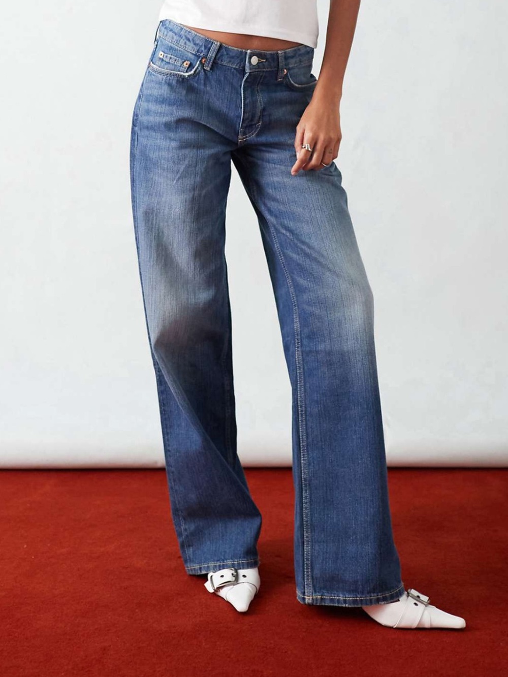 Weekday Women's Low Waist Baggy Wide-Leg Blue Denim Jeans - NWOT 27 x 30